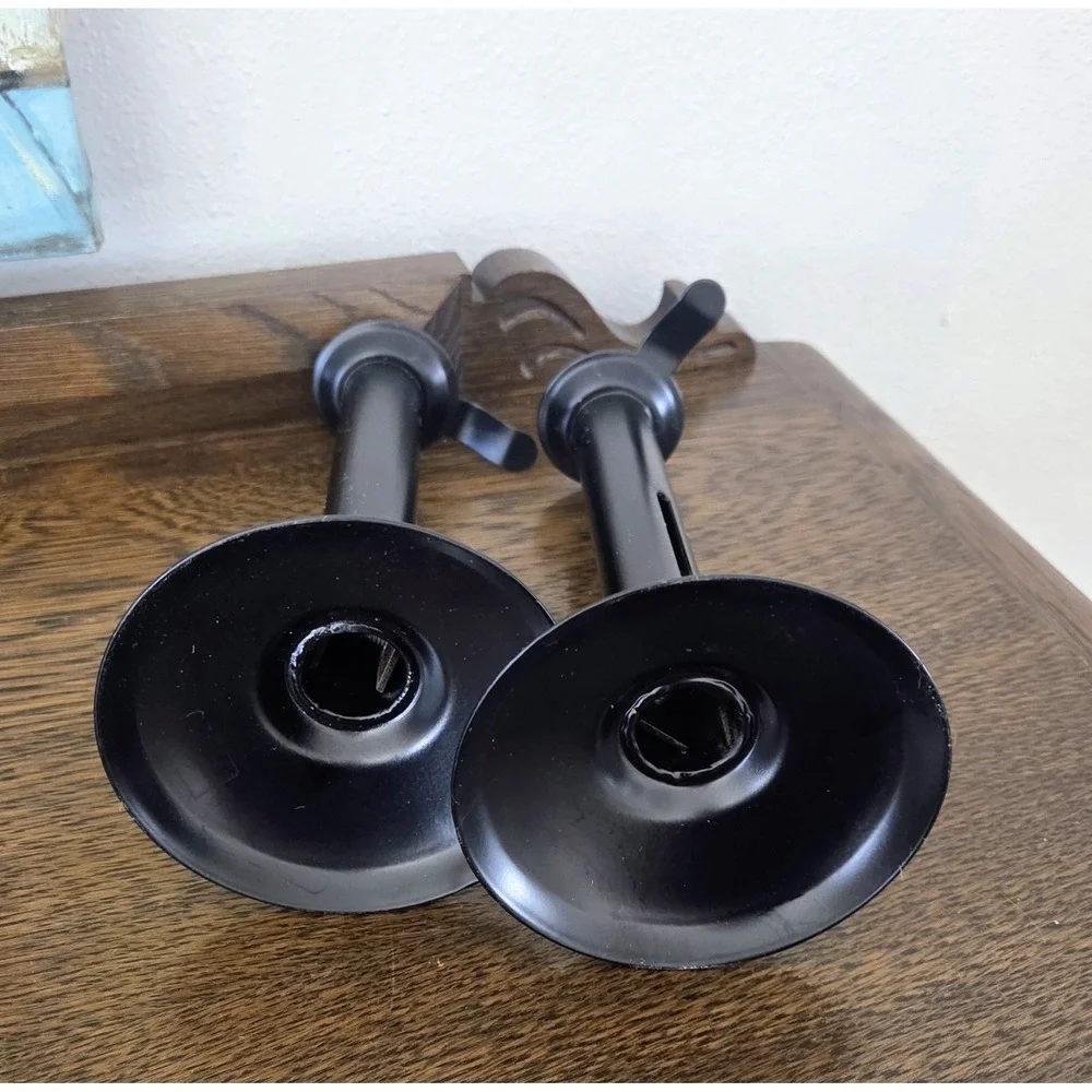 Pair‎ of Vintage Black Iron Metal Push Up Candlestick Holder Cottage Lights